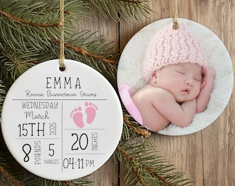 Custom Baby Birth Stats Ornament, Personalized Baby Photo Ornament, Babys First Christmas Ornament, New Baby Ornament, New Parent Gift