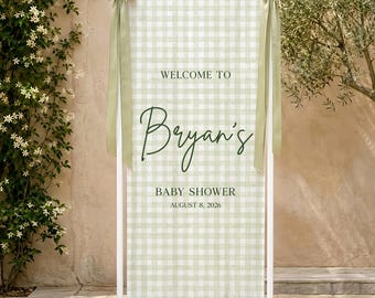 Personalized Baby Welcome Sign, Custom Name Baby Shower Backdrop, Welcome To Baby Shower Banner, Blue Stripe Fabric Tapestry Decor for Boy