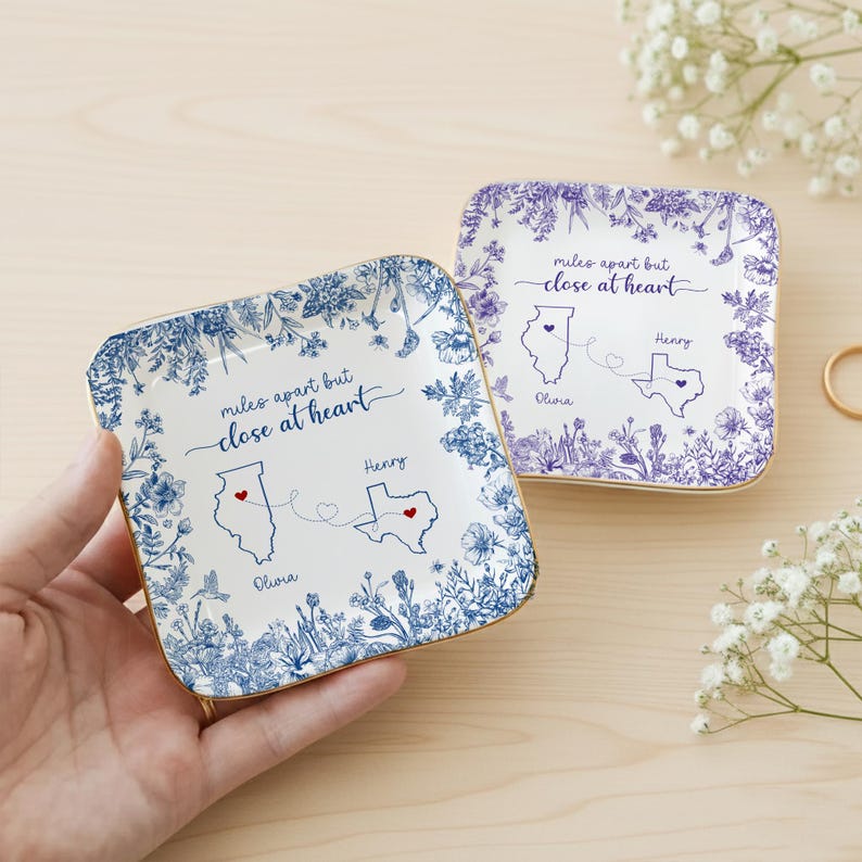Personalized Long Distance Friendship Jewelry Dish, Best Friend Sister Gift, Miles Apart But Close At Heart, Custom Ring Dish for BFF image 4