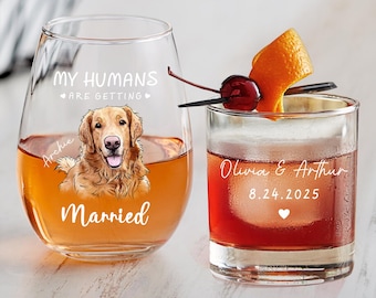 Custom Dog Engagement Wine Glass Personalized Engagement Gift For Couple My Humans Are Getting Married  Bachelorette Gift Bridal Shower Gift