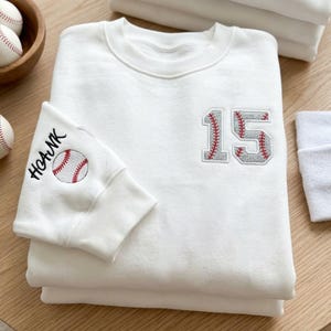 Custom Baseball Number Embroidered Sweatshirt, Personalized Name Crewneck, Sports Number Shirt, Baseball Mom Gift, Team Spirit Sweatshirt