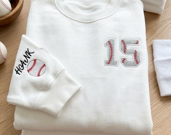 Custom Baseball Number Embroidered Sweatshirt, Personalized Name Crewneck, Sports Number Shirt, Baseball Mom Gift, Team Spirit Sweatshirt