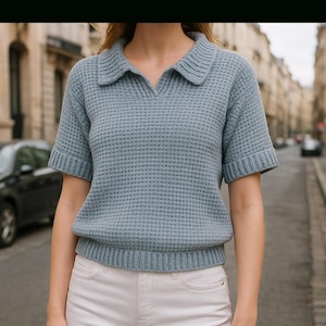 Handmade Crochet Polo Shirt PDF Pattern – Summer Short Sleeve Collared Top, Beginner-Friendly Digital Download