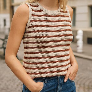 Handmade Crochet Striped Tank Top – Sleeveless Summer Knit Shirt, Casual Retro Style, Soft Cotton Yarn, Vintage Inspired