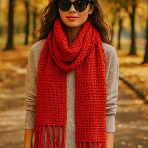Easy Crochet Scarf Pattern PDF – Cozy Chunky Textured Winter Wrap with Fringe – Beginner Friendly Yarn Project for Women & Teens
