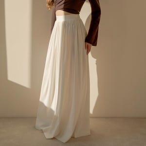 Linen Maxi Skirt with Elastic Waist – Brown or Off-White | Flowy Long Skirt for Summer, Vacation, or Everyday | Natural Fabric Blend