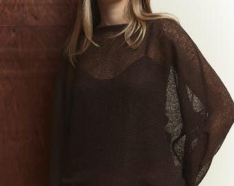 Mohair Sheer Sweater with Camisole, Soft Wool Mohair Pullover, Minimalist Loose Knit Top