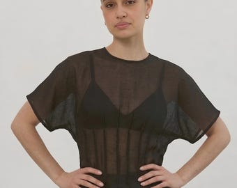 Skir Tencel-topp, blus med strukturerad midja, lätt och elegant skjorta
