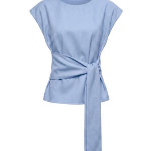 Tencel-omlottopp, blus med justerbar midja, t-shirt med knytband, minimalistisk sommarskjorta Blå