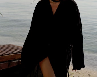 Viscose Kimono Wrap Dress: Convertible Belt, Beach Cover-Up