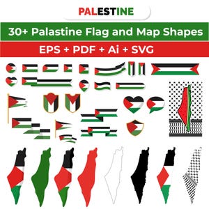 Palestina kaartbundel SVG, Palestijnse vlag in Arabisch/Eng, direct digitaal bestand, Palestijnse vlag, Save Children SVG, standaard met Palestina, afdrukken