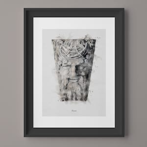 Bann River God Head Watercolour Print, Architecture Artwork, Original Artwork, Wall Decor, Unique Gift