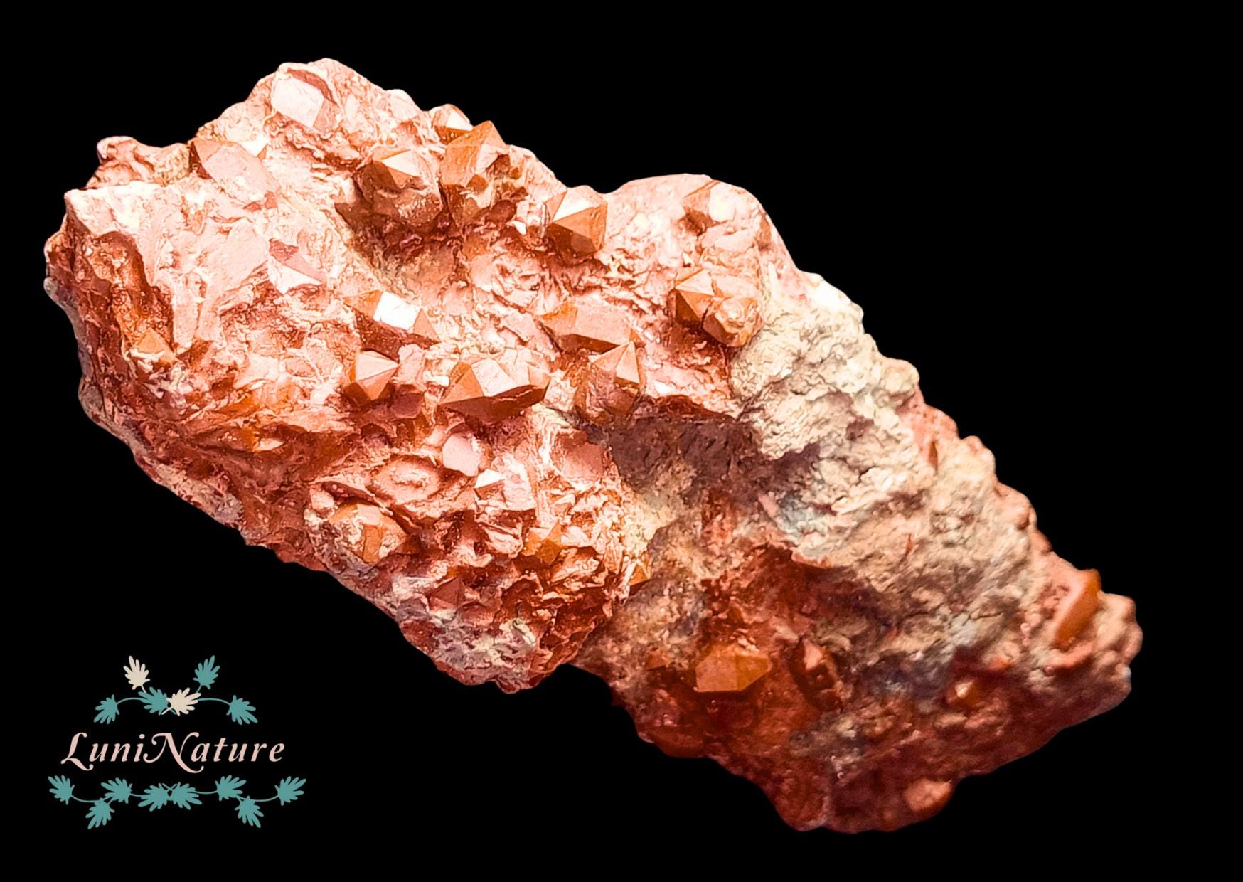 赤い水晶、母岩付きのコンポステーラ産ヒヤシンス結晶、スペイン産 