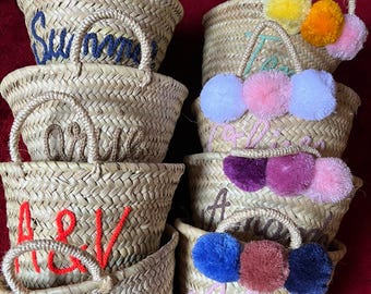 PERSONALIZED straw moroccan basket,bridal shower bags,customized straw bags,custom beach bag,straw tote,embroidered bags