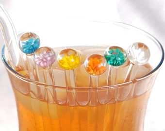 Handmade Murano Glass Flower Stir Sticks, Wedding Decor