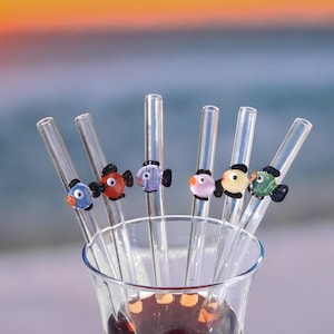 Colorful Fish Glass Straws | Colorful Animal Figures | Reusable, Eco Friendly, Zerowaste | Borosilicate Heat Resistant | Six Color Options