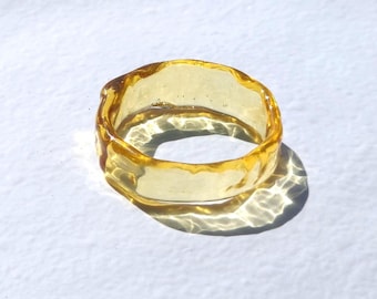 Handmade Glass Ring Honey Yellow | Minimalist Summer Jewelry | Chunky Dainty Statement Cocktail Ring for Women Gift for Her