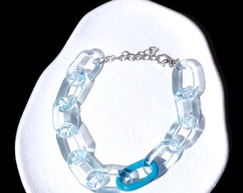 Handcrafted Murano Glass Chain Bracelet – Blue Accent Jewelry, Adjustable Length