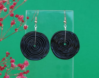 Handmade Lampwork Glass Spiral Earrings | Colorful Opaque Murano Glass Dangles | Artistic & Unique Jewelry Gift