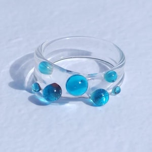 Minimalist  Statement Ring | Blue Bubbles Ring | Handmade Murano Glass  Jewelry | Modern Sleek Ring | Gift for Her