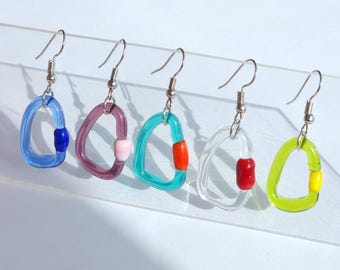 Glass Carabiner Earrings | Rock Climbing Jewelry Gift | Colorful Climber Hoops