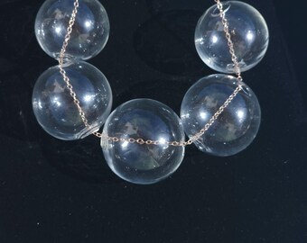 Minimalist Clear Murano Glass Bubble Necklace -Stainless Steel Chain in Rose Gold or Silver Finish - Glassblowing,  Whimsical Jewelry