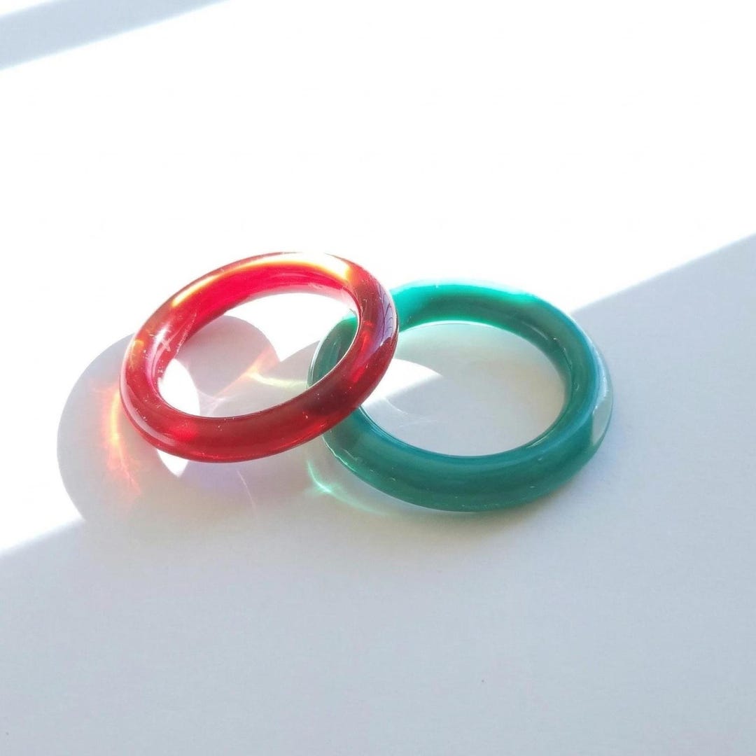 Red and Green Glass Ring | Minimalist Waterproof Band | Colorful ...