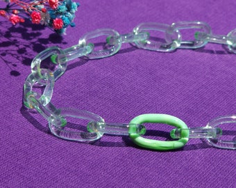 Handmade Murano Glass Chain Necklace with Green Accent |  Green Jewelry Set Option | Elegant Artisan Jewelry | Gift for Her