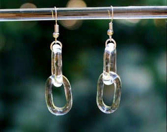 Brincos pendentes de corrente de vidro com ganchos de aço inoxidável