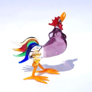 Symbol of Good Fortune Roaster Figurine | Handmade Murano Glass Tiny Animal Sculpture | Colorful Cockerel Home Decor | Good Luck Gift Idea