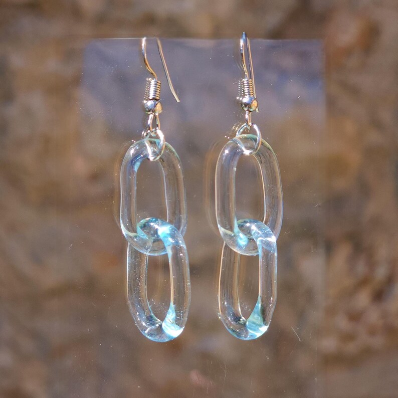 Glass Chain Dangle Earrings with Stainless Steel Hooks Blue