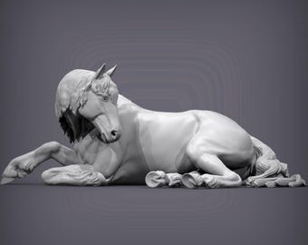 Percheron Horse (Lying Down) – Unpainted 3D Print | ABS White Resin
