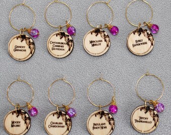 Cheeky Rude Wines Wine Charms - Wood with Glass Bead Charm