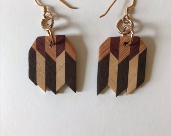 Earrings! Wood Mosaic Earthtones Drop & Dangle