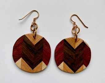 Earrings! Wood Mosaic Earthtones Drop & Dangle Round
