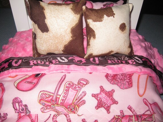 American Girl Inspired Pink Cowgirl Bedding Set Faux Cowhide Etsy