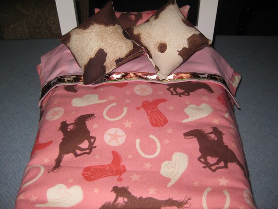 American Girl Inspired Pink Cowgirl Bedding Set Faux Cowhide Etsy