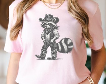 Retro Cowboy Raccoon Graphic Tee - Funny Western Animal Shirt