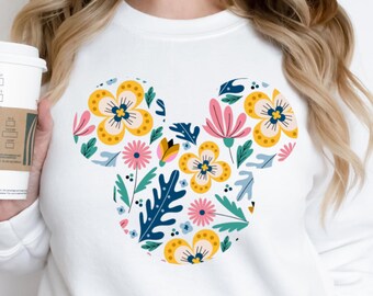 Disney Floral Mickey Head Sweatshirt,Mickey Head Sweatshirt,Disney Family Sweatshirt,Disneyworld Sweatshirt,Mickey Mouse Sweatshirt