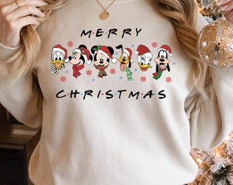 Merry Christmas Mickey and Friends Sweatshirt, Disney Christmas Sweatshirt, Disneyland Xmas Holiday Sweatshirt, Mickey Merry Christmas Tee