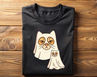 Halloween Ghost Kitten T-Shirt: Cute Cat Halloween Tee, Spooky Kitty Shirt