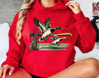Vintage Mallard Duck Hoodie, Retro Hunting Sweatshirt: Fall Outdoors Hoodie, Rustic Country Pullover