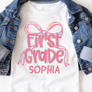Custom First Grade shirt, Girls Back To School tShirt, Coquette Bow Shirt, Trendy Back To School Shirt For Girls, Kindergarten Shirt