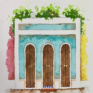 Old San Juan Watercolor Original Painting, Viejo San Juan Arte, Old San Juan Puerto Rico Art