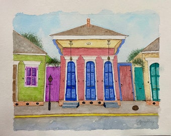 New Orleans Original Watercolor Painting, New Orleans Street Scene Art, New Orleans Shotgun House Painting, French Quarter Art