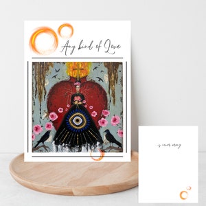 El amor nunca es una tarjeta de felicitación incorrecta; Tarjeta de felicitación con mensaje especial; Tarjeta de felicitación hecha a medida; Tarjeta de felicitación de arte original; Tarjeta Frida Kahlo