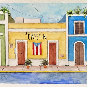 Pittura ad acquerello originale del vecchio San Juan El Cafetin Bar, Vecchia San Juan, Porto Rico, Regalo di Vecchia San Juan, Vecchia San Juan, Ricordo di Vecchia San Juan