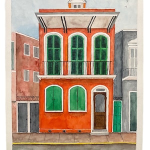 Pintura de acuarela original de Nueva Orleans, escena callejera de Nueva Orleans, regalo de Nueva Orleans, pintura del Barrio Francés.