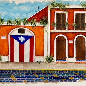 Callejon de la Bandera de Puerto Rico, Old San Juan Painting, Original Old San Juan Watercolor, Old San Juan Gift, Old San Juan Puerto Rico