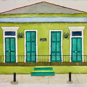 Pintura criolla de una casa en Nueva Orleans, arte original de Nueva Orleans, pintura del Barrio Francés, acuarela del Barrio Francés
